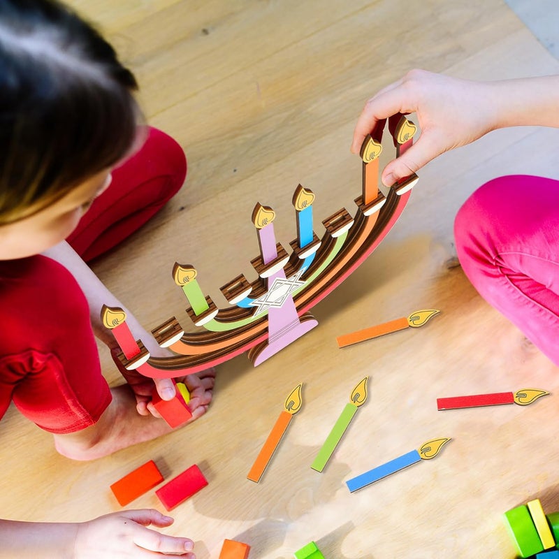 Layhit Hanukkah Menorah Candle Holder Chanukah Wooden Menorah Decorations with Removable Candles for Kids Jewish Holiday Table Centerpiece Party Favors(Colorful) - Image 5